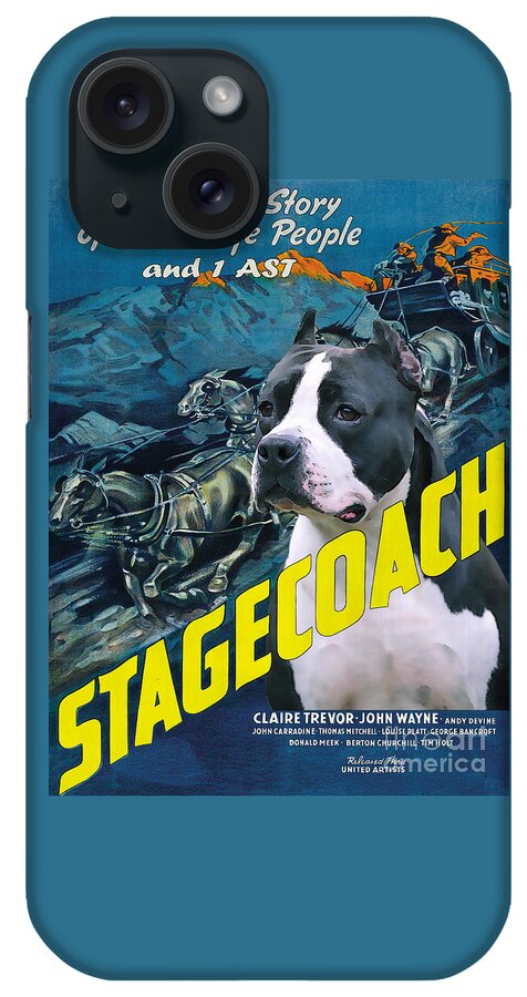 Ast iPhone Case featuring the painting American Staffordshire Terrier Art Canvas Print - Stagecoach Movie Poster by Sandra Sij