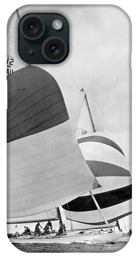 1962 iPhone Case featuring the photograph America's Cup Sailboats by Underwood Archives