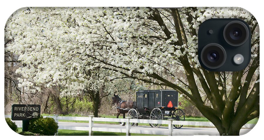 Spring iPhone Case featuring the photograph Amish Buggy Fowering Tree by David Arment