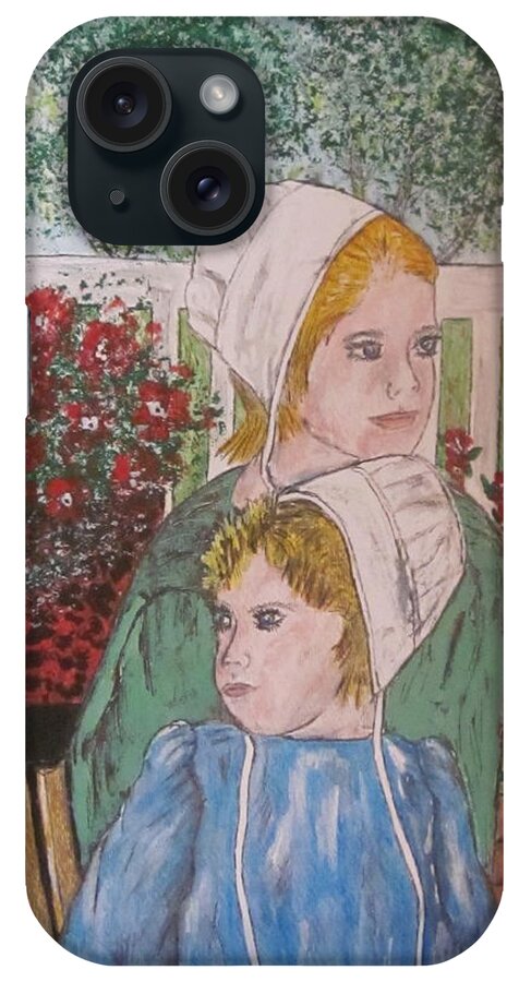 Amish iPhone Case featuring the painting Amish Girls by Kathy Marrs Chandler