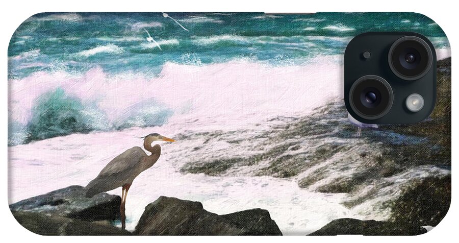 Seascape iPhone Case featuring the digital art An Egret's View Seascape by Lianne Schneider