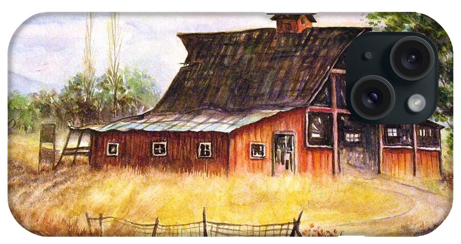 Landscape iPhone Case featuring the painting An Old Red Barn by Hazel Holland