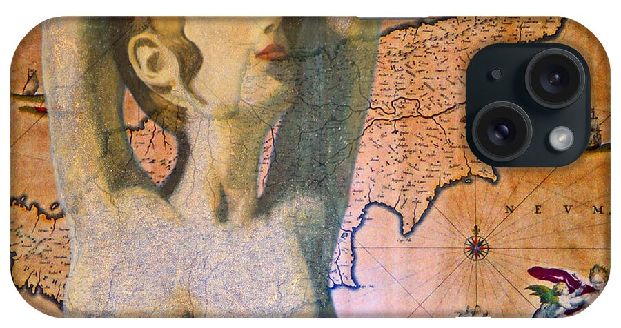 Augusta Stylianou iPhone Case featuring the digital art Ancient Cyprus Map and Aphrodite by Augusta Stylianou