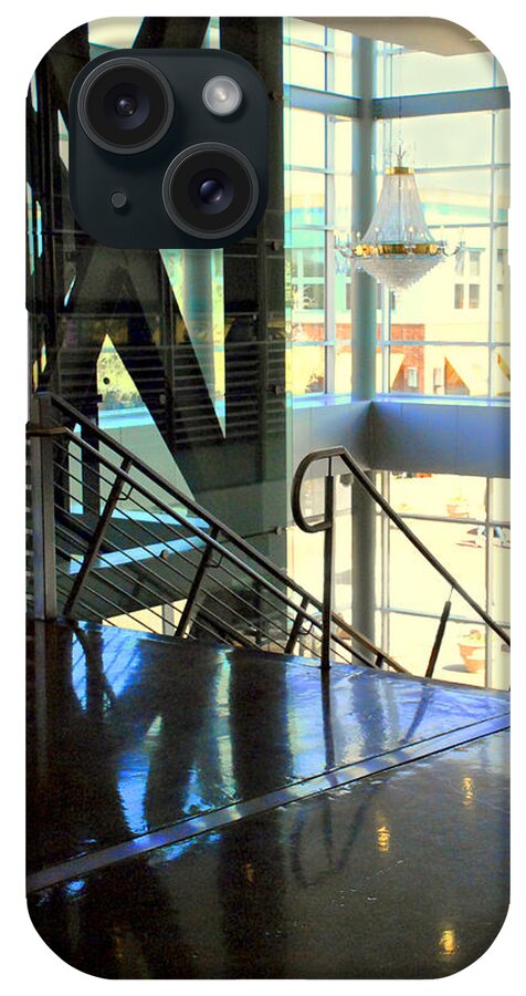 Chandelier With Staircase iPhone Case featuring the digital art Angelika Theater Lobby Upstairs by Pamela Smale Williams