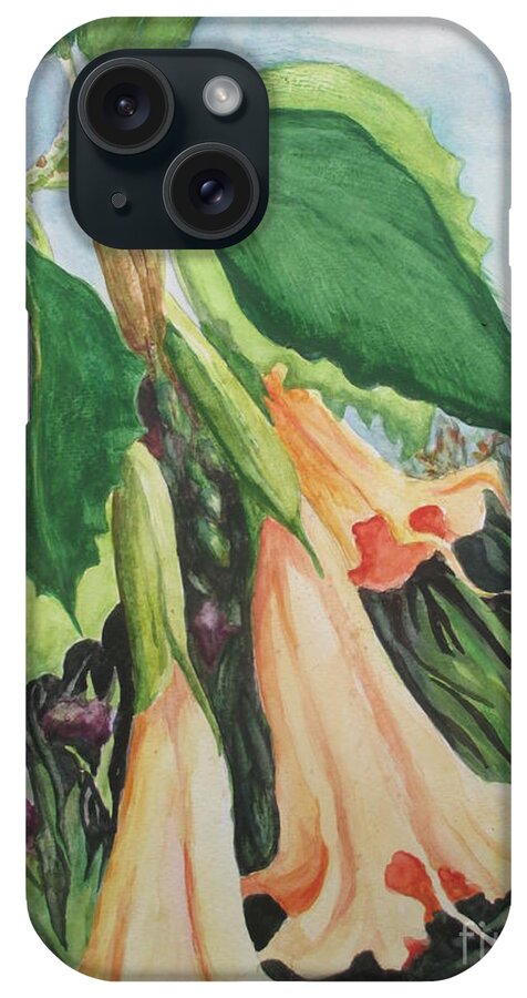 Angel Trumpet iPhone Case featuring the painting Angel's Trumpet Exotica by Lynn Maverick Denzer