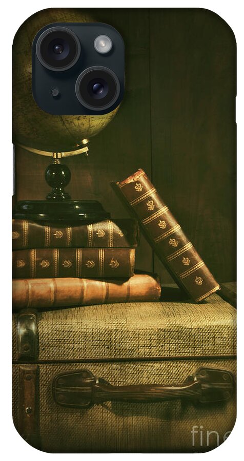 Atmosphere iPhone Case featuring the photograph Antique globe with books and suitscase by Sandra Cunningham