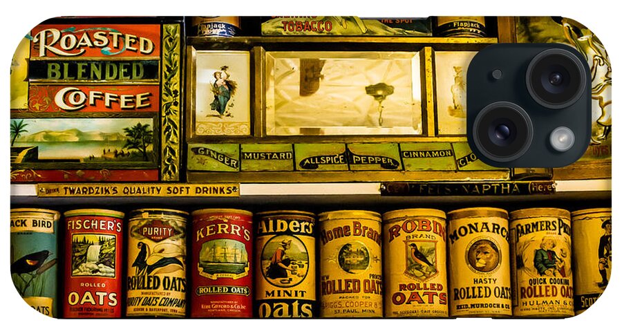 Antique iPhone Case featuring the photograph Antique Grocery Shelf by Mick Anderson