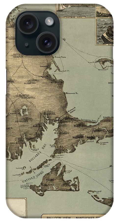 Cape Cod iPhone Case featuring the drawing Antique Map of Cape Cod Massachusetts by J. H. Wheeler - 1885 by Blue Monocle