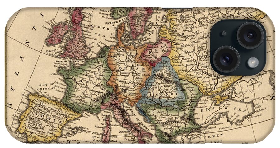Europe iPhone Case featuring the drawing Antique Map of Europe by Fielding Lucas - circa 1817 by Blue Monocle