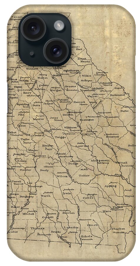 Georgia iPhone Case featuring the drawing Antique Map of Georgia - 1893 by Blue Monocle