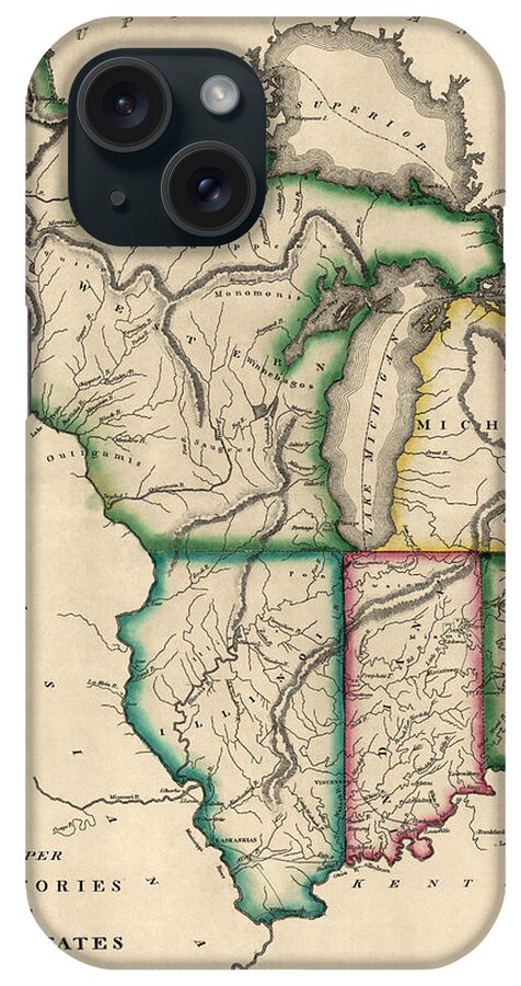 Midwest Us iPhone Case featuring the drawing Antique Map of the Midwest US by Kneass and Delleker - circa 1810 by Blue Monocle