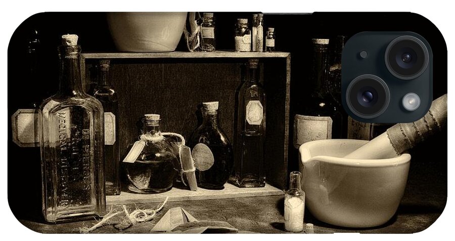 Glassware iPhone Case featuring the photograph Apothecary sepia by Mark Fuller