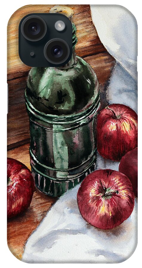 Watercolor iPhone Case featuring the painting Apples and a Bottle of Liqueur by Joey Agbayani