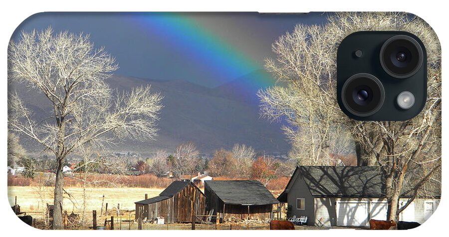 Rainbow iPhone Case featuring the photograph Approaching Storm At Cattle Ranch by Frank Wilson