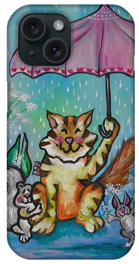 Cat iPhone Case featuring the painting April Showers by Leslie Manley