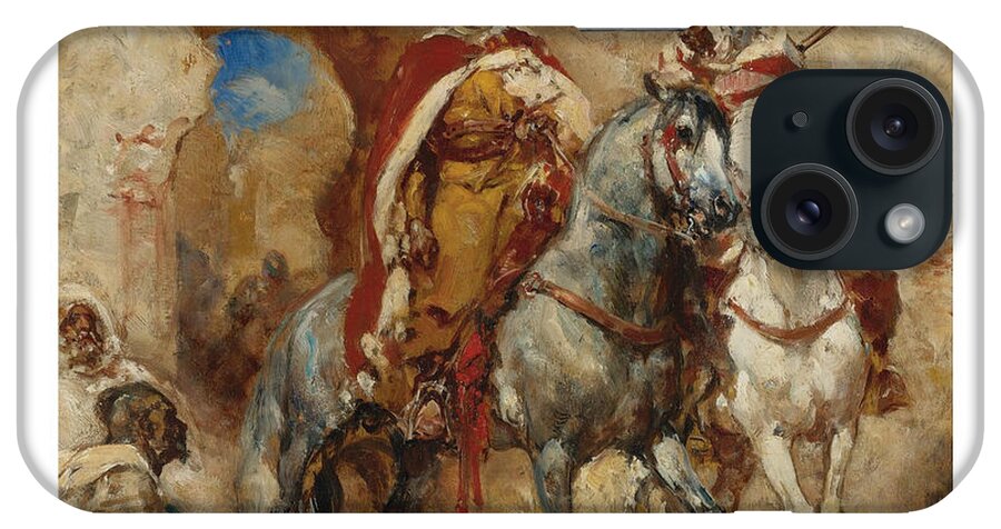 Looking iPhone Case featuring the painting Arab Horsemen Before A City Gate by Celestial Images