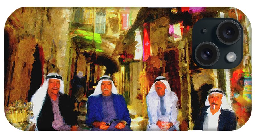 Arab Art Paintings iPhone Case featuring the painting Arab Merchants Of Jerusleum by Ted Azriel