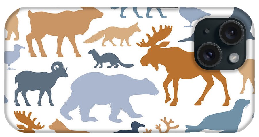 White Background iPhone Case featuring the digital art Arctic Animals Pattern by Alonzodesign