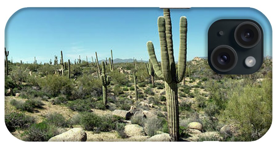 Saguaro Cactus iPhone Case featuring the photograph Arizona Desert, Panorama by Shan Shui