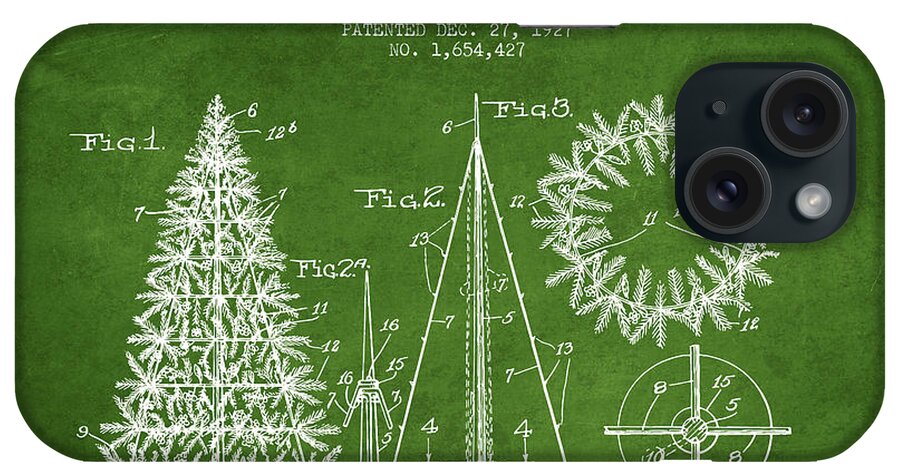 Christmas iPhone Case featuring the digital art Artifical Christmas Tree Patent from 1927 - Green by Aged Pixel