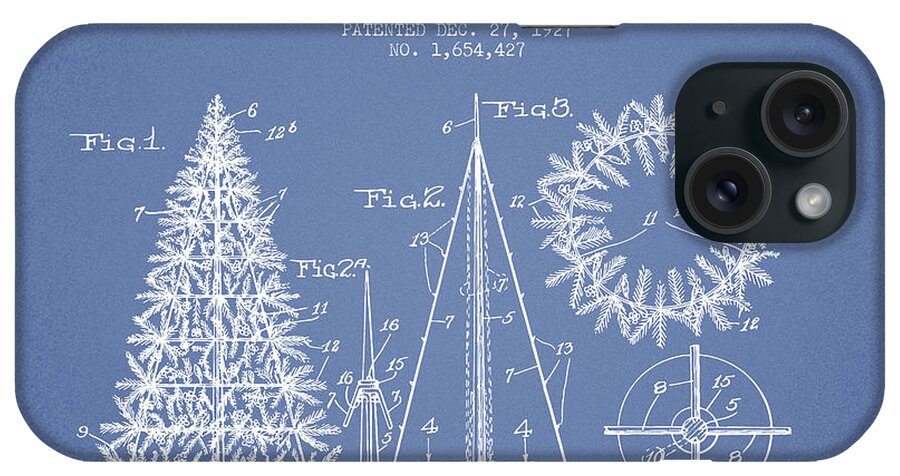 Christmas iPhone Case featuring the digital art Artifical Christmas Tree Patent from 1927 - Light Blue by Aged Pixel