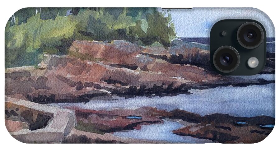 Grand Marais iPhone Case featuring the painting Artist Point Rocks by Spencer Meagher