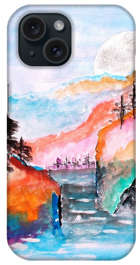 Original iPhone Case featuring the painting Asian Moonscape by Thea Recuerdo