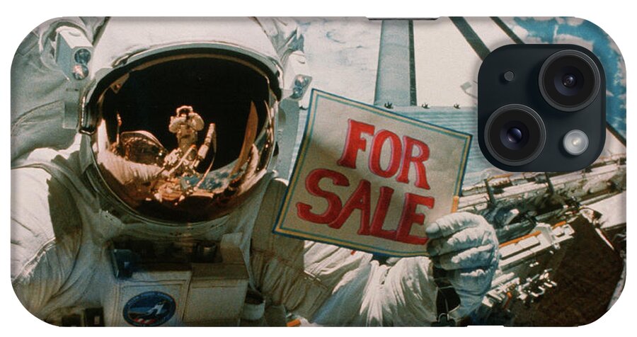 Shuttle Imagery iPhone Case featuring the photograph Astronaut Holding 'for Sale' Sign. by Nasa/science Photo Library.