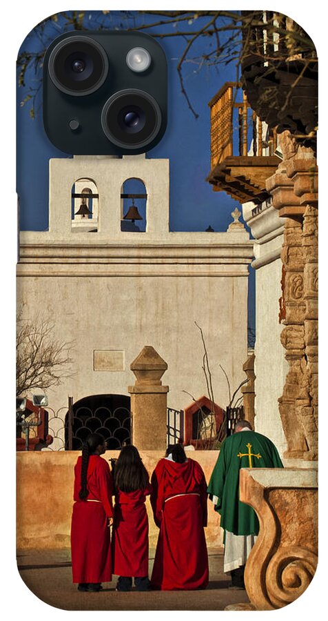 Mission San Javier Del Bac iPhone Case featuring the photograph At His Service by Priscilla Burgers