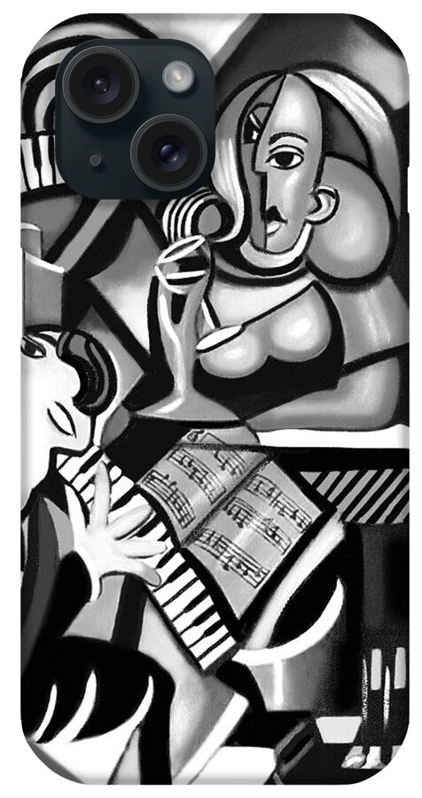 At The Piano iPhone Case featuring the painting At The Piano Bar by Anthony Falbo