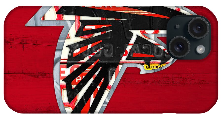 Atlanta iPhone Case featuring the mixed media Atlanta Falcons Football Team Retro Logo Georgia License Plate Art by Design Turnpike