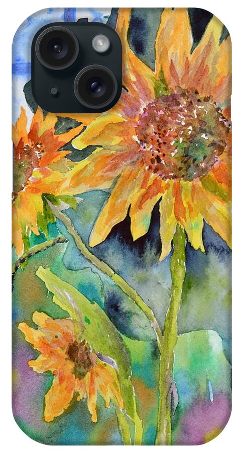 Sunflower iPhone Case featuring the painting Attack of the Killer Sunflowers by Beverley Harper Tinsley