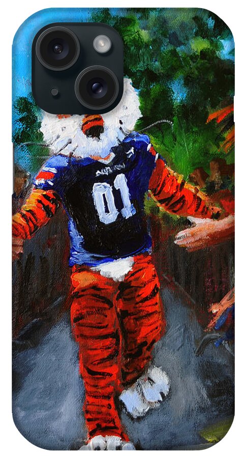 Tiger Mascot iPhone Case featuring the painting Aubie Tigerwalk by Carole Foret