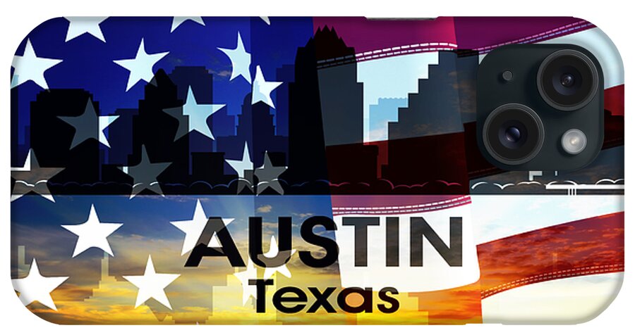 City Silhouette iPhone Case featuring the digital art Austin TX Patriotic Large Cityscape by Angelina Tamez