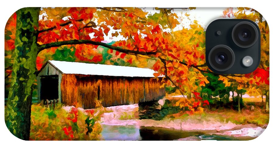 Authentic iPhone Case featuring the painting Authentic Covered Bridge VT by Bob and Nadine Johnston