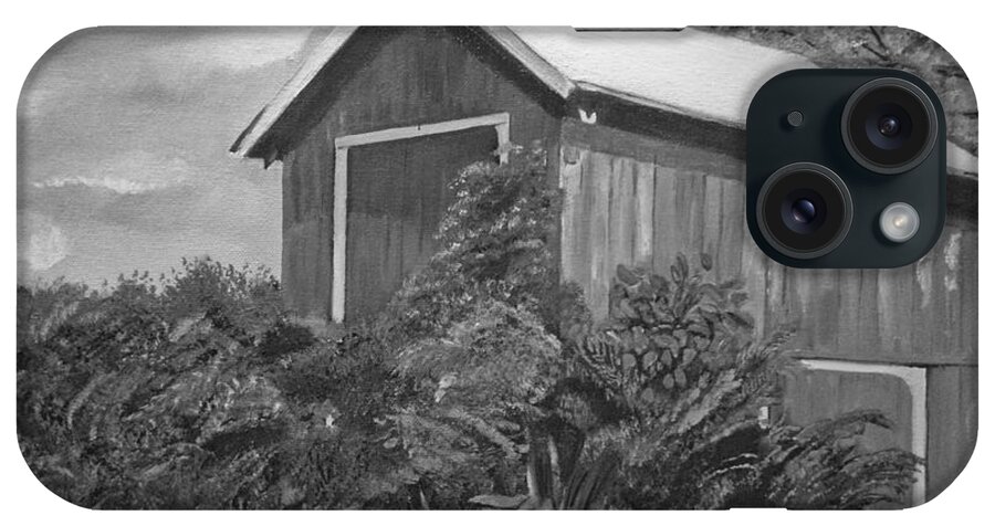 Black And White Barn iPhone Case featuring the painting Autumn Barn -Black and White -Signed by Artist by Jan Dappen