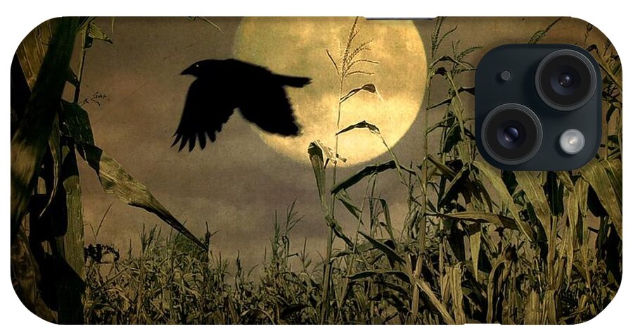 Crow iPhone Case featuring the photograph Crow Flies Past The Harvest Moon by Gothicrow Images