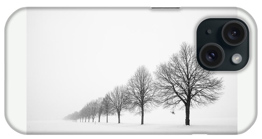Trees iPhone Case featuring the photograph Avenue with row of trees in winter by Matthias Hauser