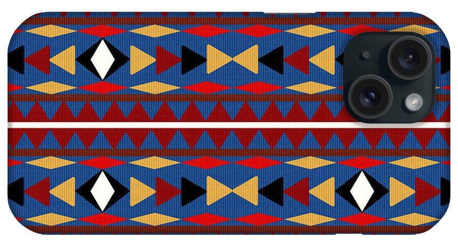 Aztec iPhone Case featuring the mixed media Aztec Blue Pattern by Christina Rollo