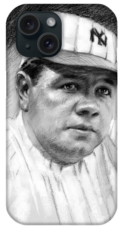 Baseball Player iPhone Case featuring the drawing Babe Ruth by Viola El