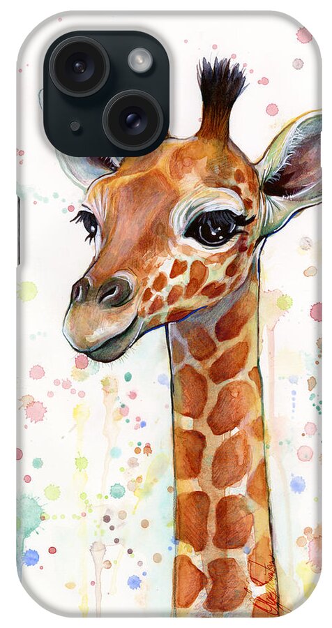 #faatoppicks iPhone Case featuring the painting Baby Giraffe Watercolor by Olga Shvartsur