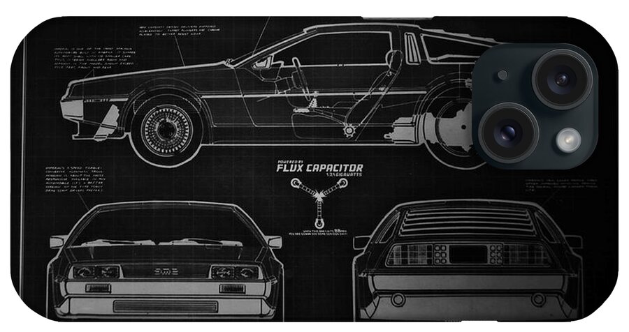 Delorean iPhone Case featuring the photograph Back to the Future DeLorean Blueprint 1 by Tommy Anderson