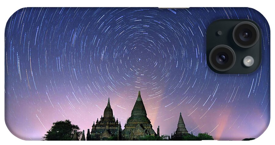 Pagoda iPhone Case featuring the photograph Bagan Star Trails, Myanmar 2013 by Monthon Wa