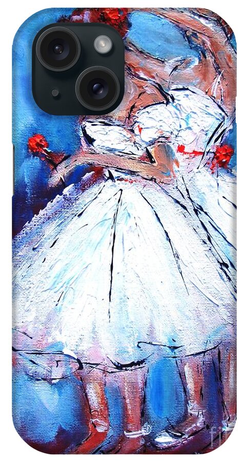 Ballet- Girls- Dancers- Twins- Two Girls iPhone Case featuring the painting Ballerina Twins -ideal For Girls Bedrooms by Mary Cahalan Lee - aka PIXI