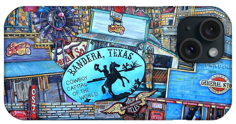 Bandera Texas iPhone Case featuring the painting Bandera Horses And Harleys by Patti Schermerhorn