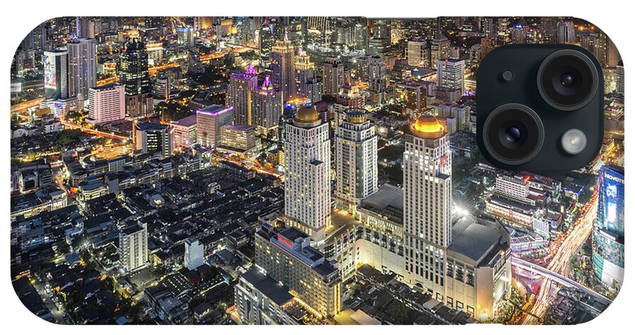 Built Structure iPhone Case featuring the photograph Bangkok Night Highest View by Santi Sukarnjanaprai