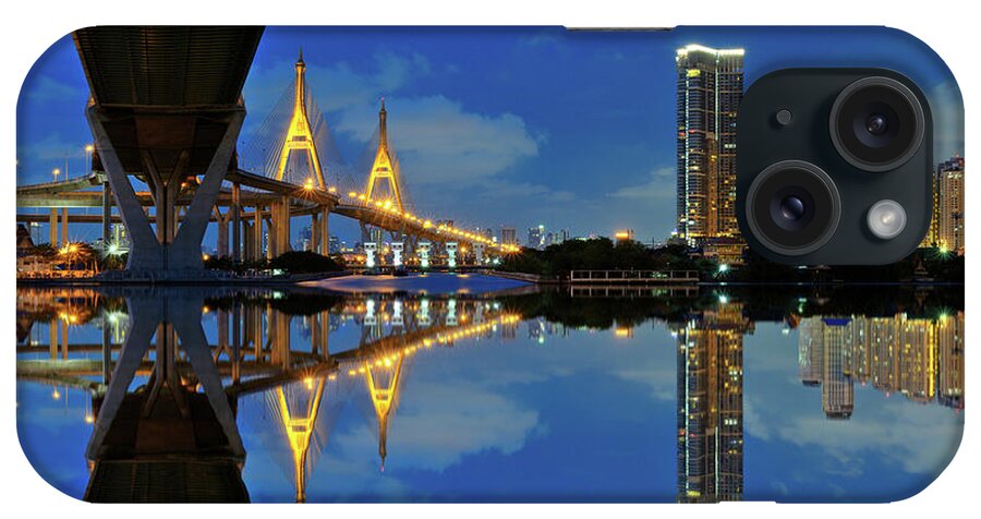 Bhumibol Bridge iPhone Case featuring the photograph Bangkok Reflextion by Rotation Photographer