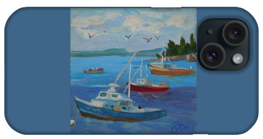 Seascape iPhone Case featuring the painting Bar Harbor Lobster Boats by Francine Frank
