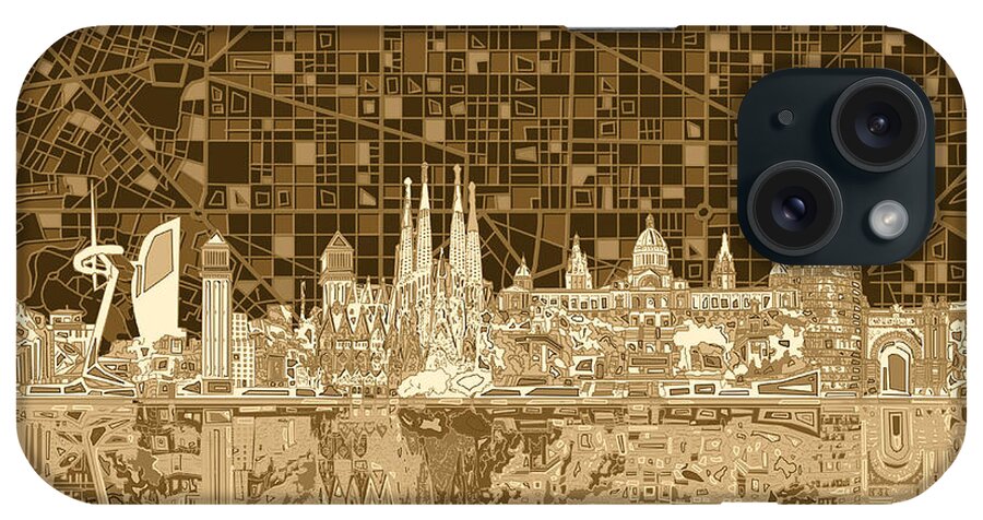 Barcelona iPhone Case featuring the painting Barcelona Skyline Abstract 3 by Bekim M