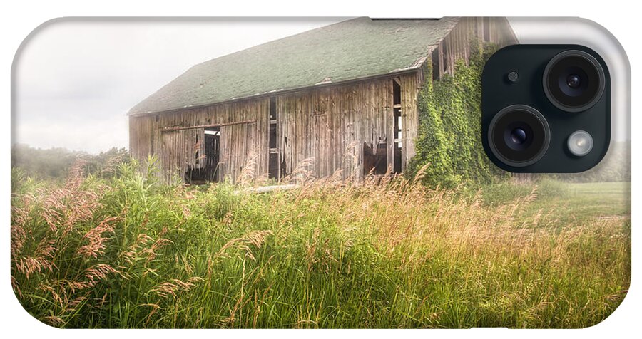Misty Barn iPhone Case featuring the photograph Barn in a misty field by Gary Heller